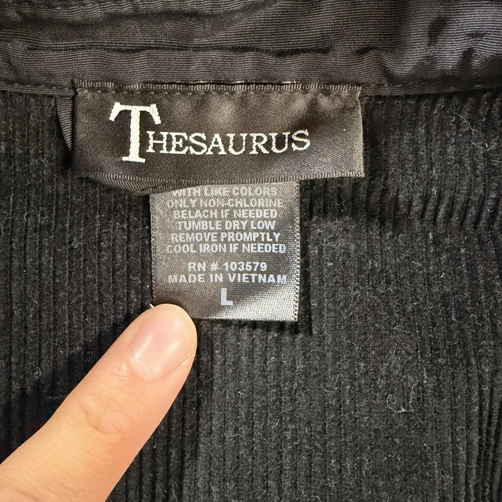 Thesaurus Black Corduroy Shirt Mens L Cotton Button Front Jacket Chore Workwear